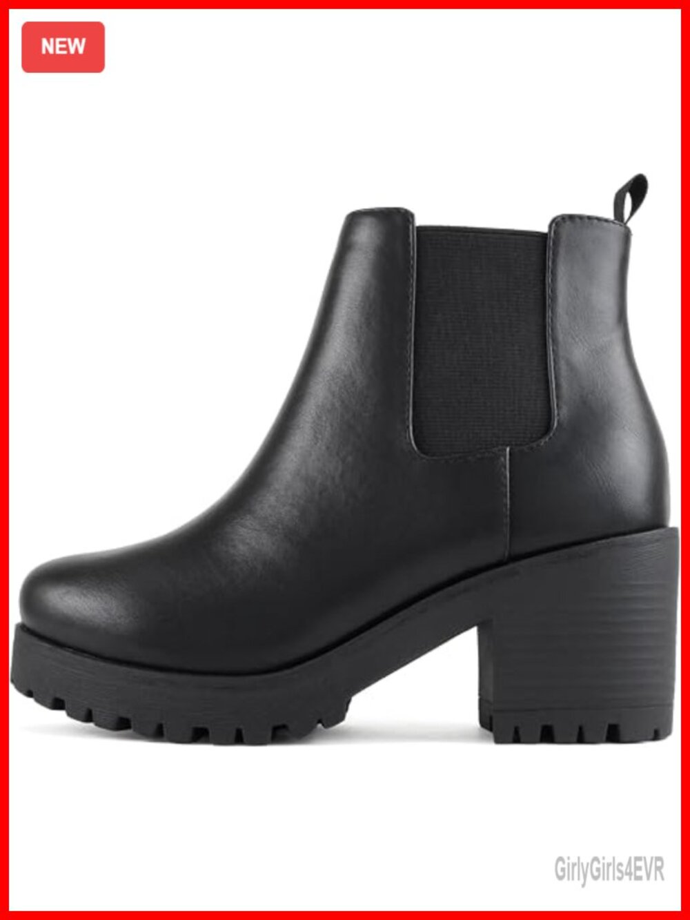 Ankle Boot with Lug Sole and Chunky Heel, Imitation Suede